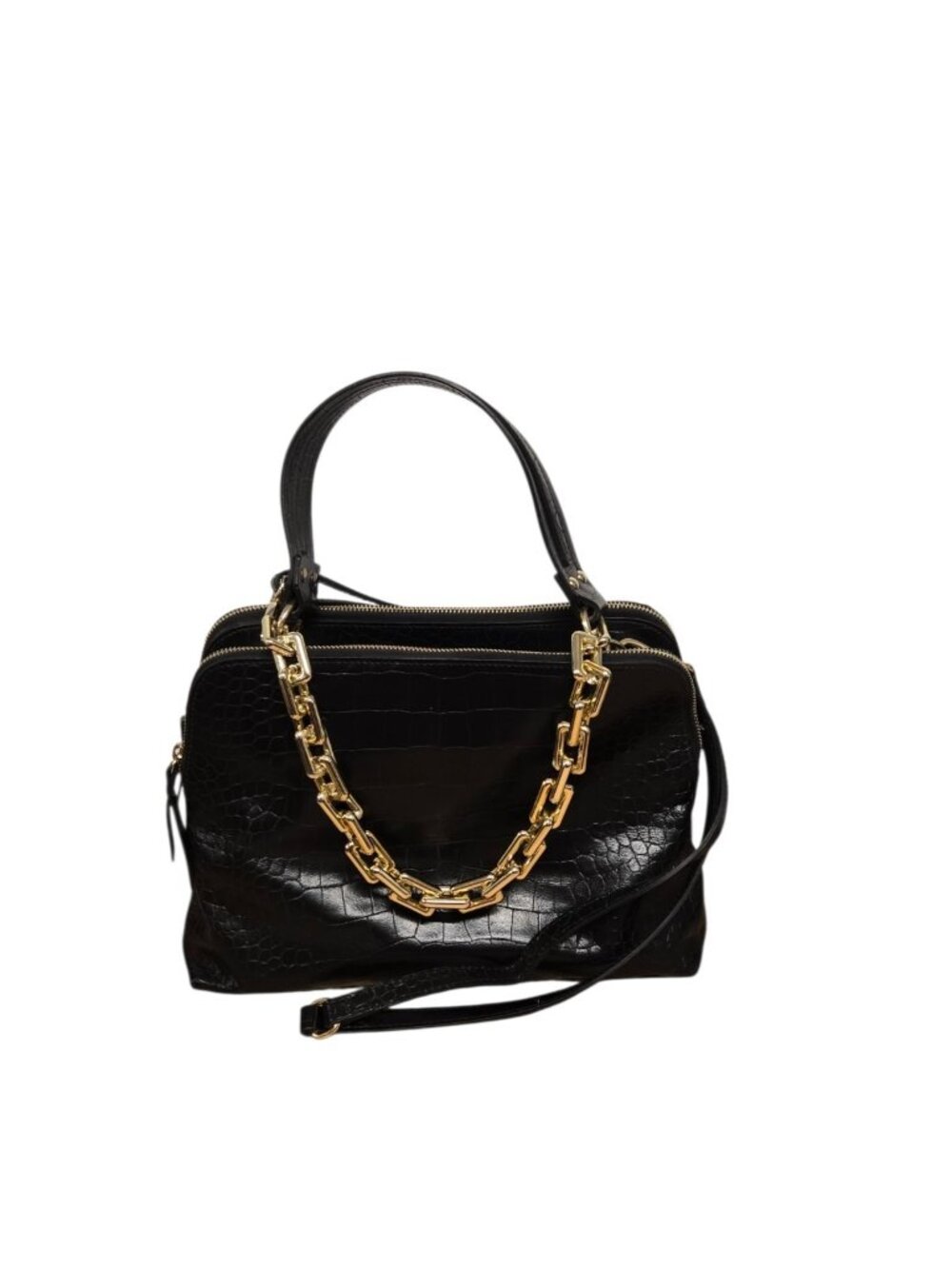 Claudia Firenze Italy Black Tote Handbag Genuine Leather Croc Purse Classic